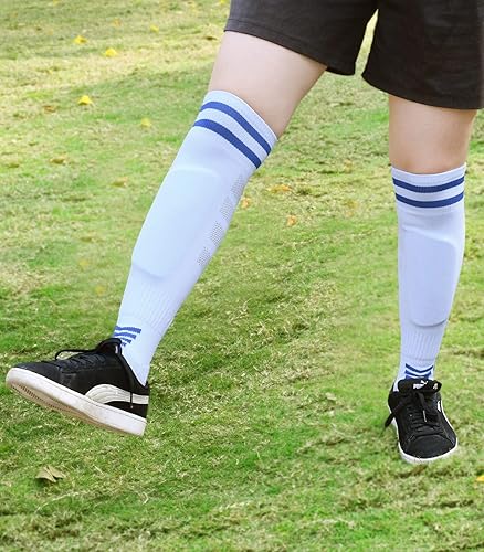 Miniatura 6 de Espinilleras de fútbol para jóvenes, calcetines de fútbol para pantorrillas, calcetines largos deportivos hasta la rodilla, para edades de 3 a 20
