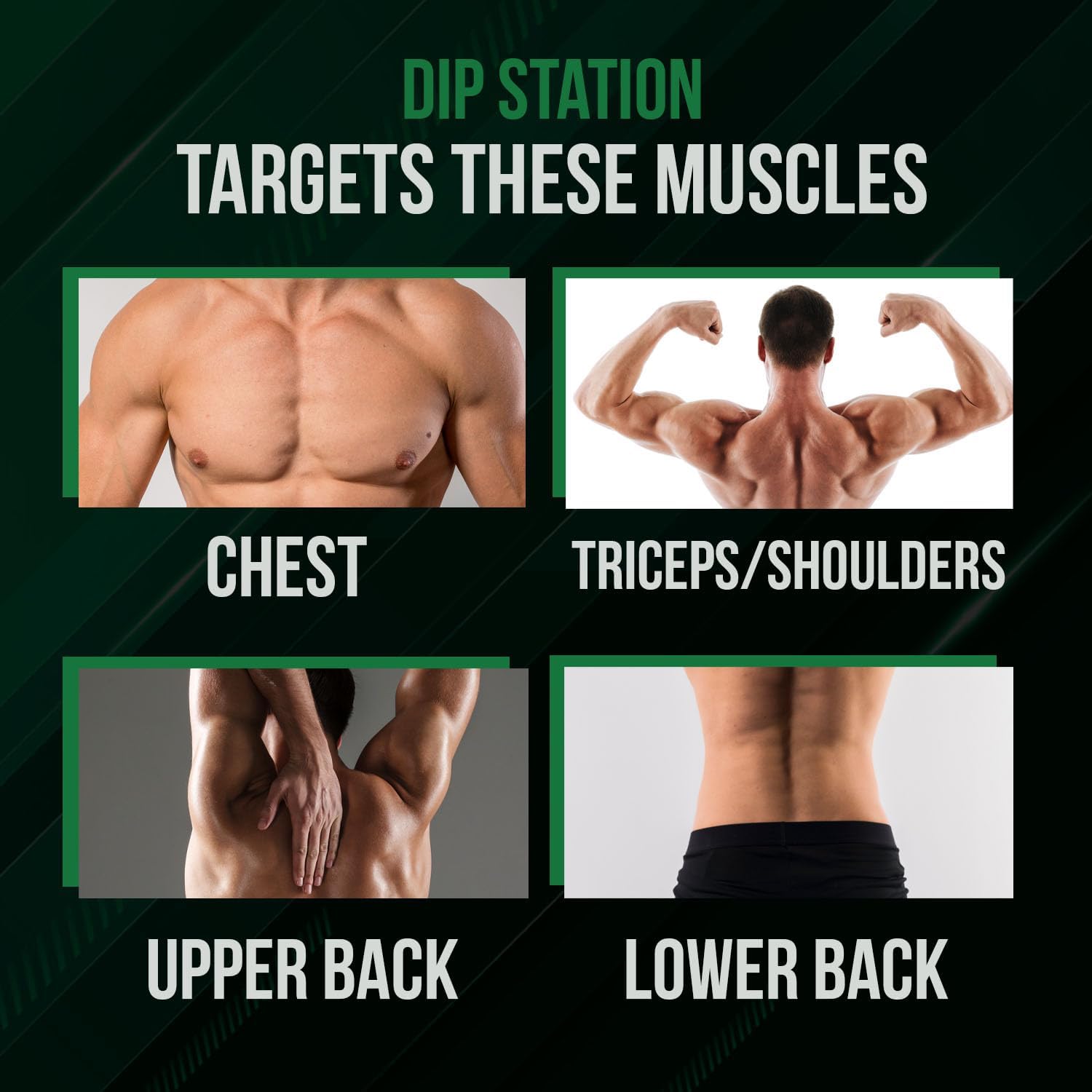 Dip Bar Station For Tricep Dips, Bodyweight Training, Calisthenics, Attaches to 2"x3" Rigs, Cages, Squat Racks with 5/8" Hardware, Angular Bar Layout