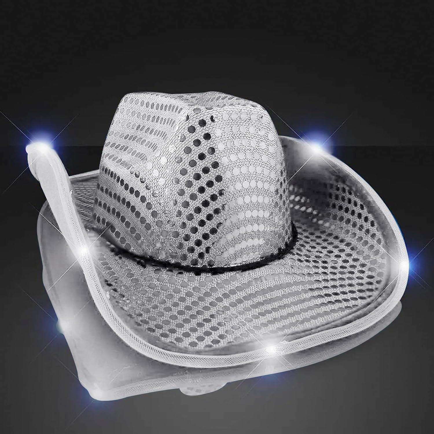 Shiny Sequin Light Up Cowboy Hat Flashing Western Cowgirl Hat Vintage Dance Ball Disco Jazz Hats Party Costume for Men Women