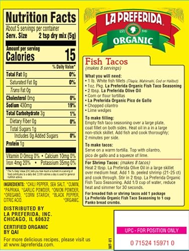 Miniatura 3 de La Preferida Mexican Foods, Condimento orgánico para tacos de pescado, sin MSG ni conservantes artificiales, 1 onza (paquete de 3)
