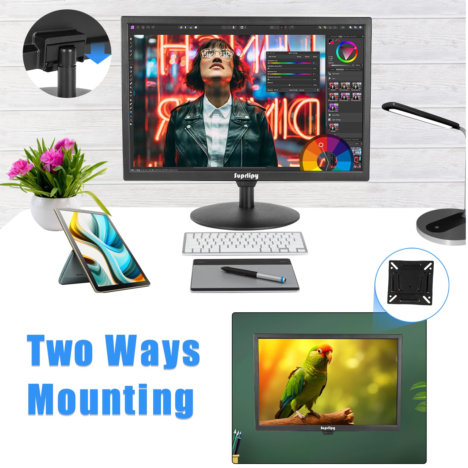 21.5 inch FHD Small IPS Monitor LCD Display Screen 1920x1080 60Hz 16:9 with HDMI BNC VGA AV USB Input Built-in Lounspeakers for CCTV Security Camera DVR PC RasPi