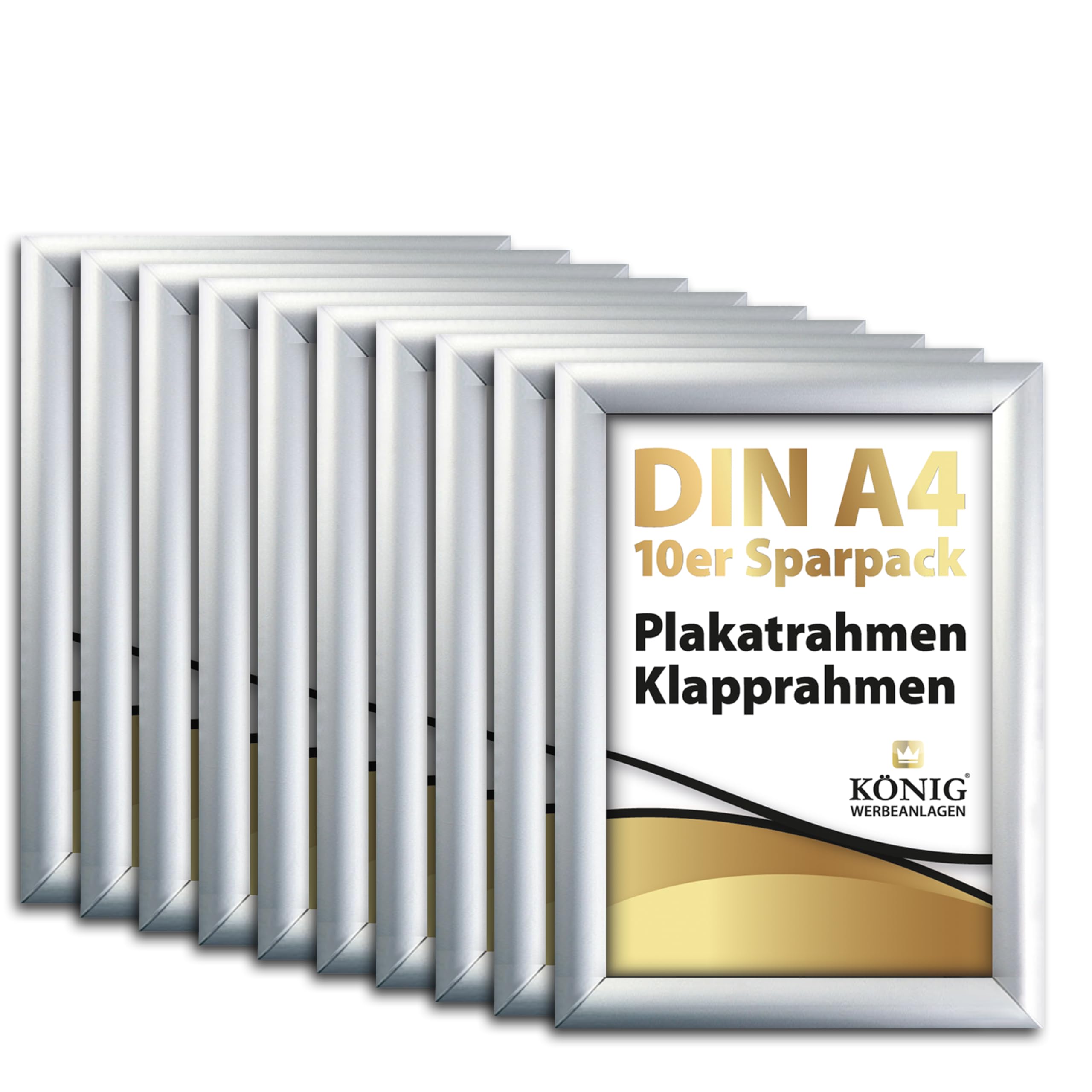 Dreifke 10 Plakatrahmen DIN A4 | 25mm Aluminium Profil, silber | inkl. entspiegelter Schutzscheibe | Alu Klapprahmen Wechselrahmen Posterrahmen | 10er Sparpack