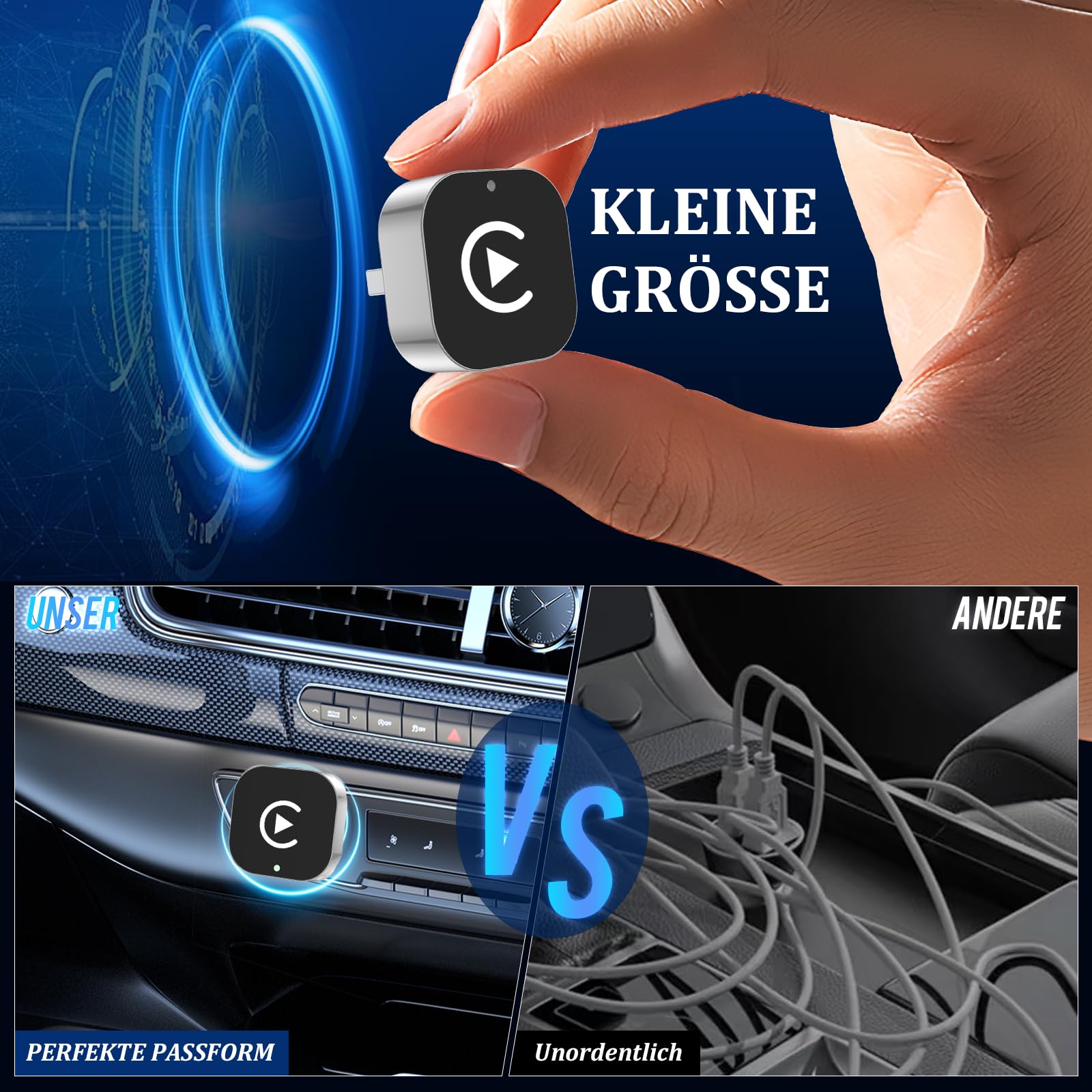 2 in 1 Carplay Wireless Adapter & Android Auto Adapter,USB-A/Typ-C Wired Auf Wireless Kompatibel Mit Für iPhone IOS 10+ e Android 11+,Schnelle Verbindung, Keine Verzögerun, Auto-Wiederverbindun