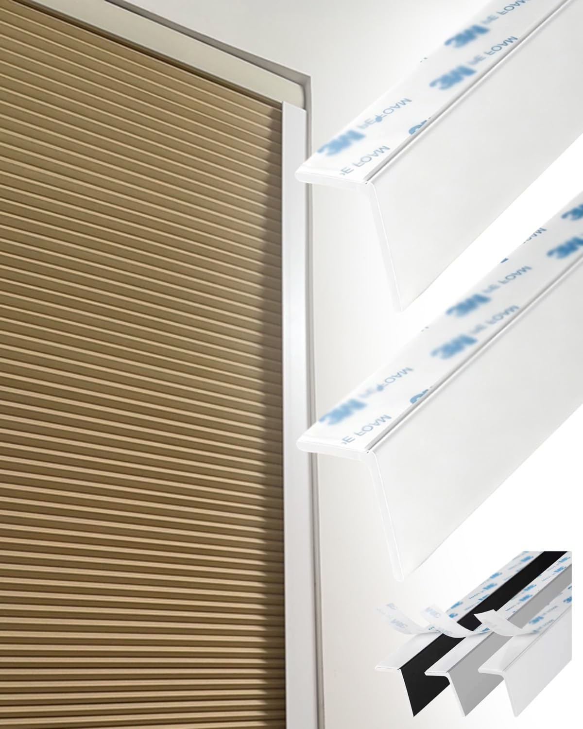 Light Gap Blockers 2 Pcs L-Type Light Blocking Strips for Windows, Curtain Edge Gap Blocker for Roller Shades, Cuttable PVC Door Side Shading Cover Adhesive(White,74in/188cm)