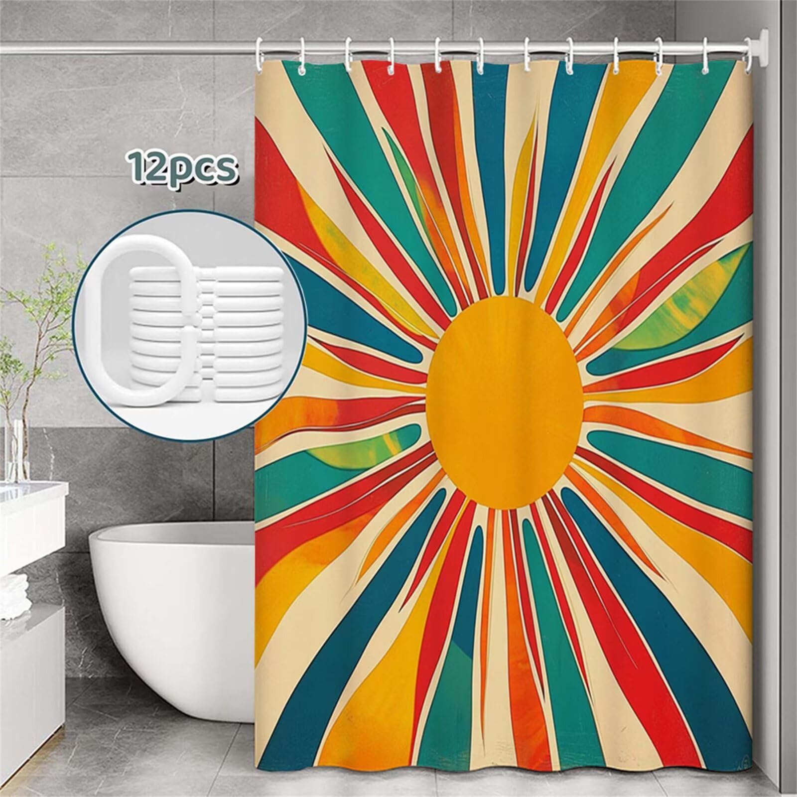 Tenda Doccia in Poliestere colorato,Tende per Doccia Extra Lunga 240x200cm,alla moda Tenda Vasca da Bagno Tessuto Lavabile,Impermeabile Facile da Pulire,con 12 Ganci,Decorazione per Bagno,Hotel Z-514