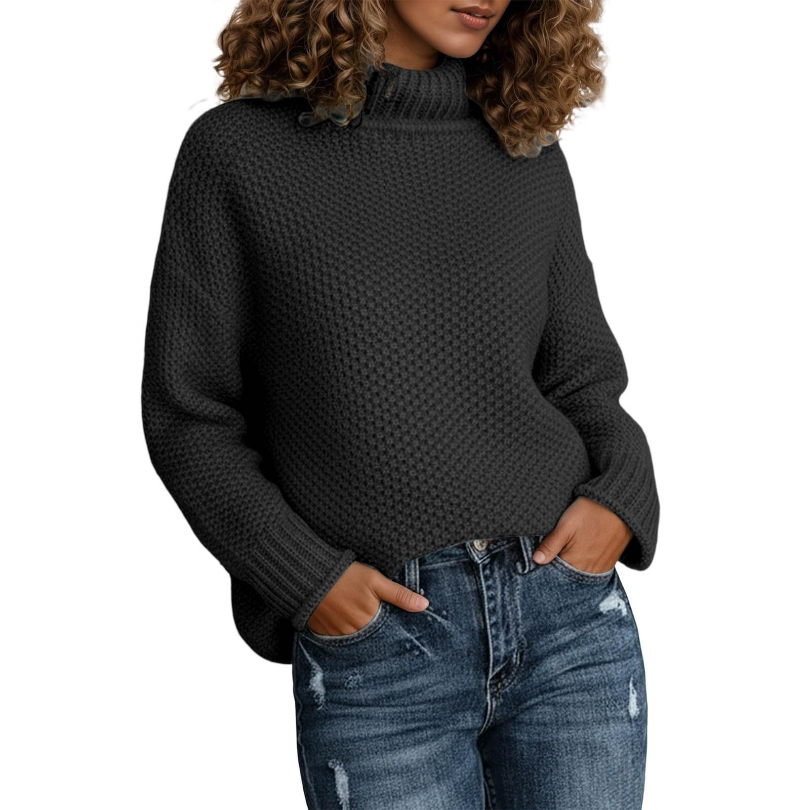 Pull à Col Roulé Pour Femme En Grosse Maille Avec Coupe Large