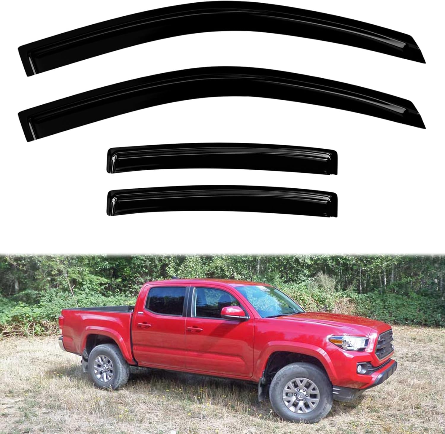 Rain Guards for 2016-2023 Toyota Tacoma Double Crew Cab Side Window Wind Deflector fit 16-23 Tacoma Visors Shades 4 Full Size Doors Tape On Out Channel 4PC Set 2016-2023 Toyota Tacoma (4Doors)