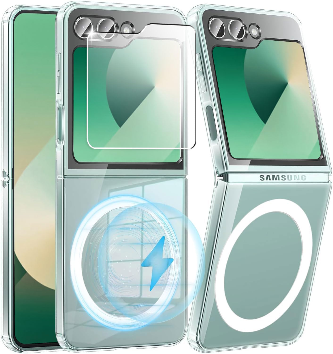 for Galaxy Z Flip 7 fe/Galaxy Z Flip6 Magnetic Clear Case, with Screen Protector, Shockproof Magnetic Phone Case for Samsung Galaxy Flip Z 6 5G 2024 - Crystal Clear
