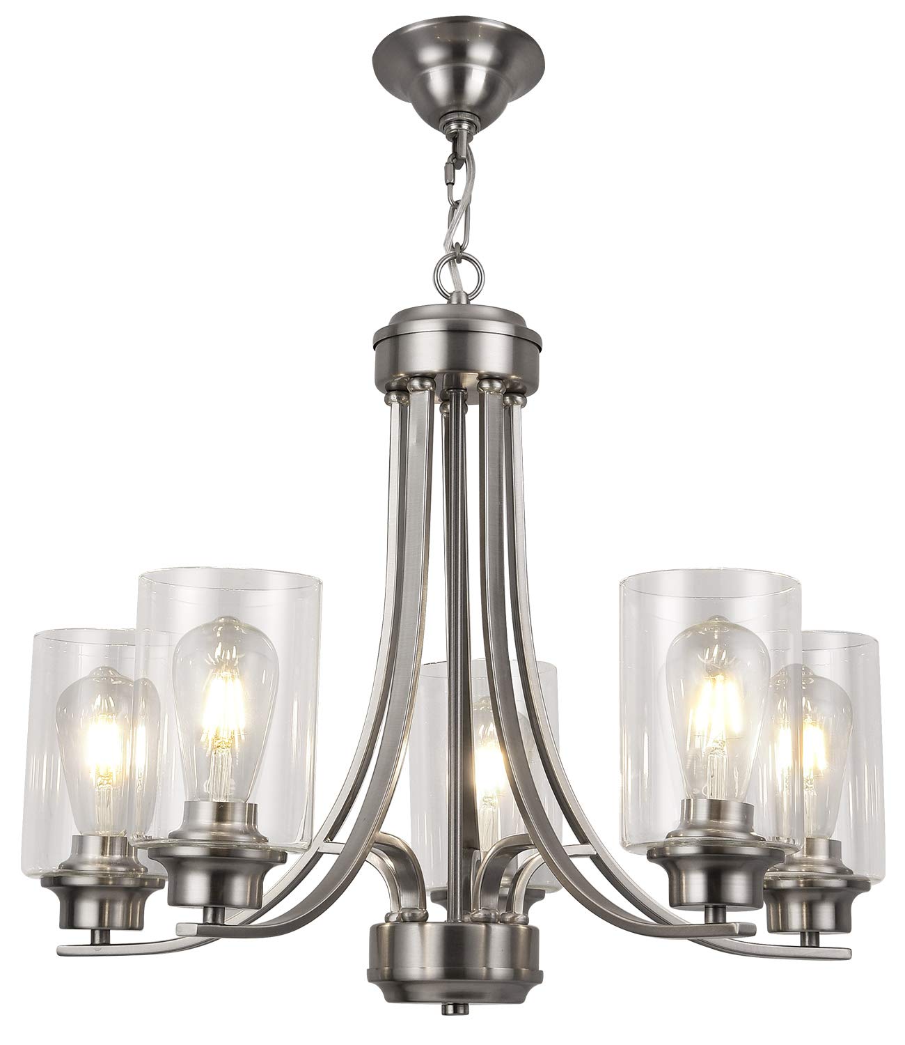 Buy NA 5 Light Clear Glass Shade Modern Chandeliers Brushed Nickel Dining Room Lighting Fixtures