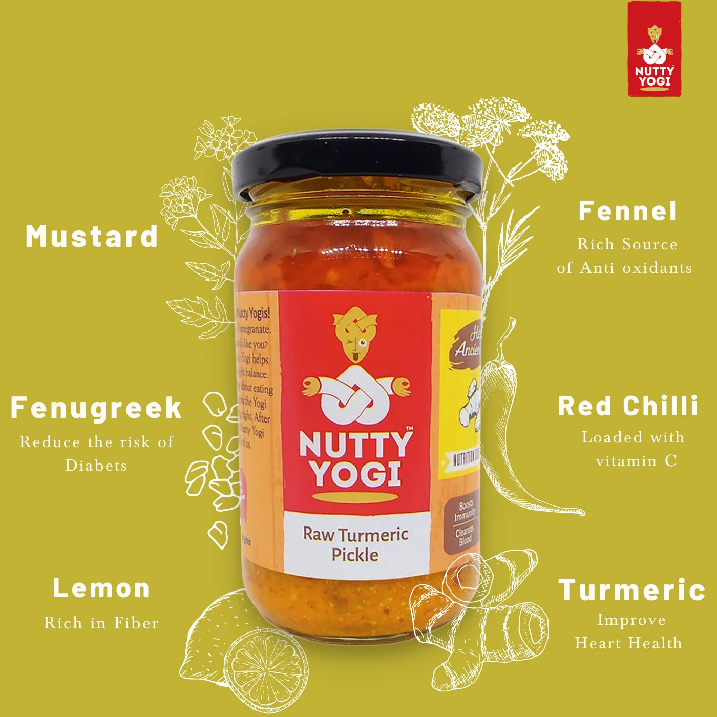 Nutty Yogi Raw Turmeric Pickle 200 gm, Haldi 3