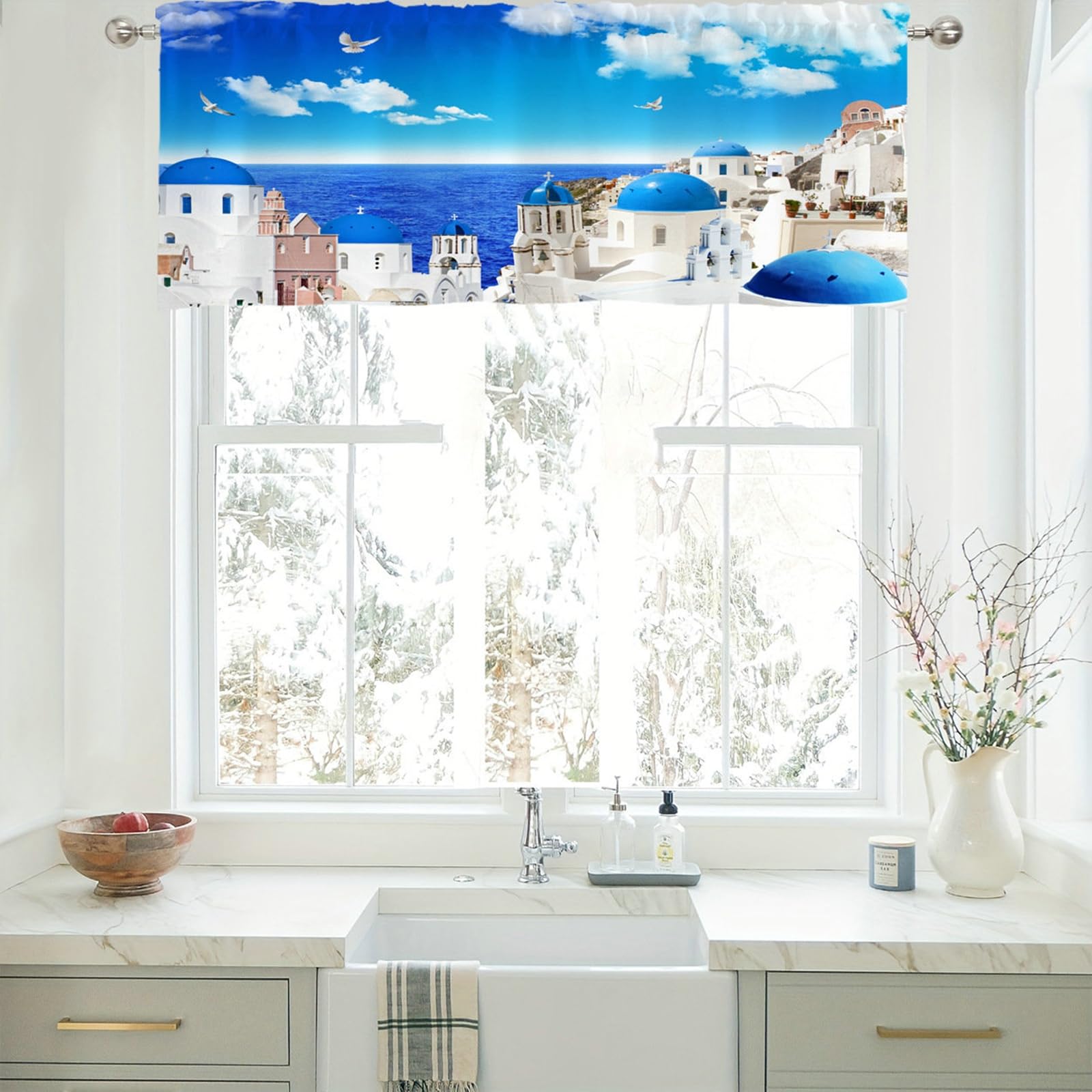 Cortina de cocina opaca pequeña KnSam de poliéster y diseño moderno de 152 x 45 cm