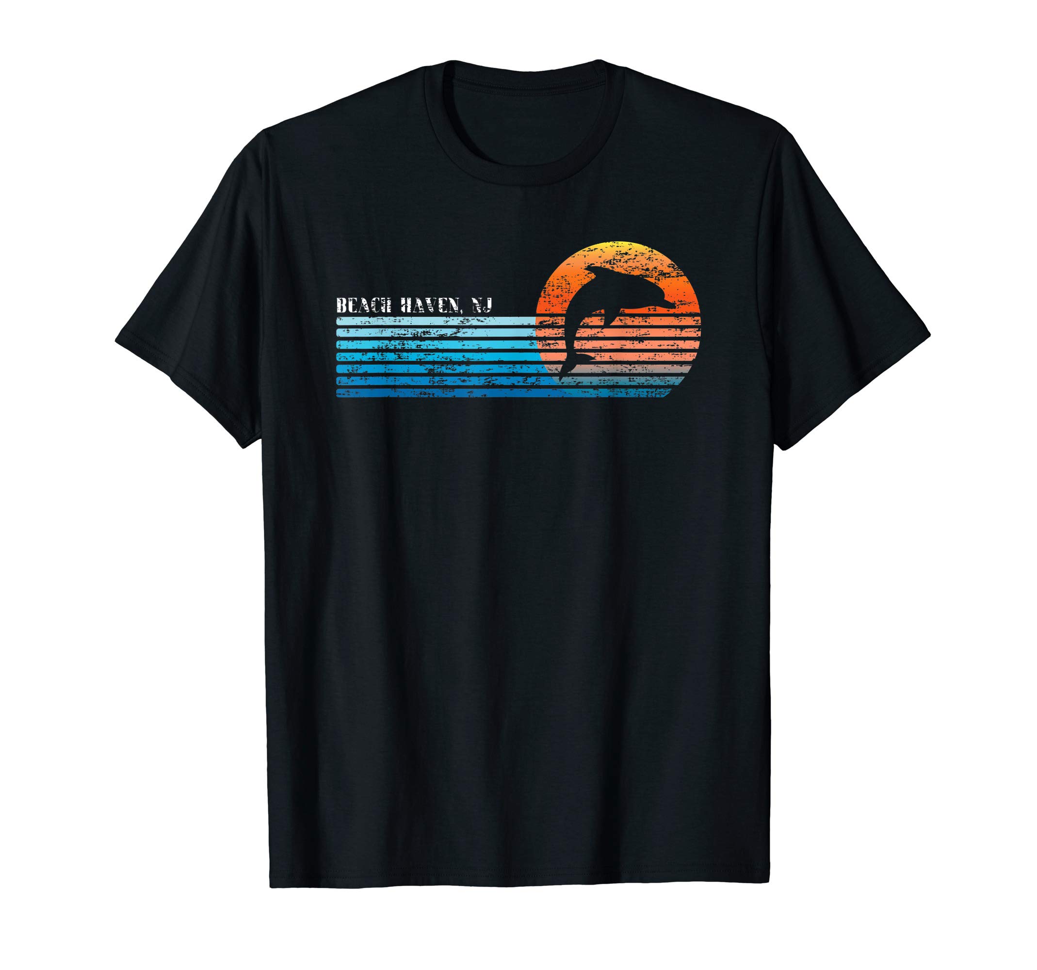 Trendy Retro Vintage Dolphin T-Shirt Co.Beach Haven, NJ Tee Vintage Retro 80s Dolphin Sunset T-Shirt