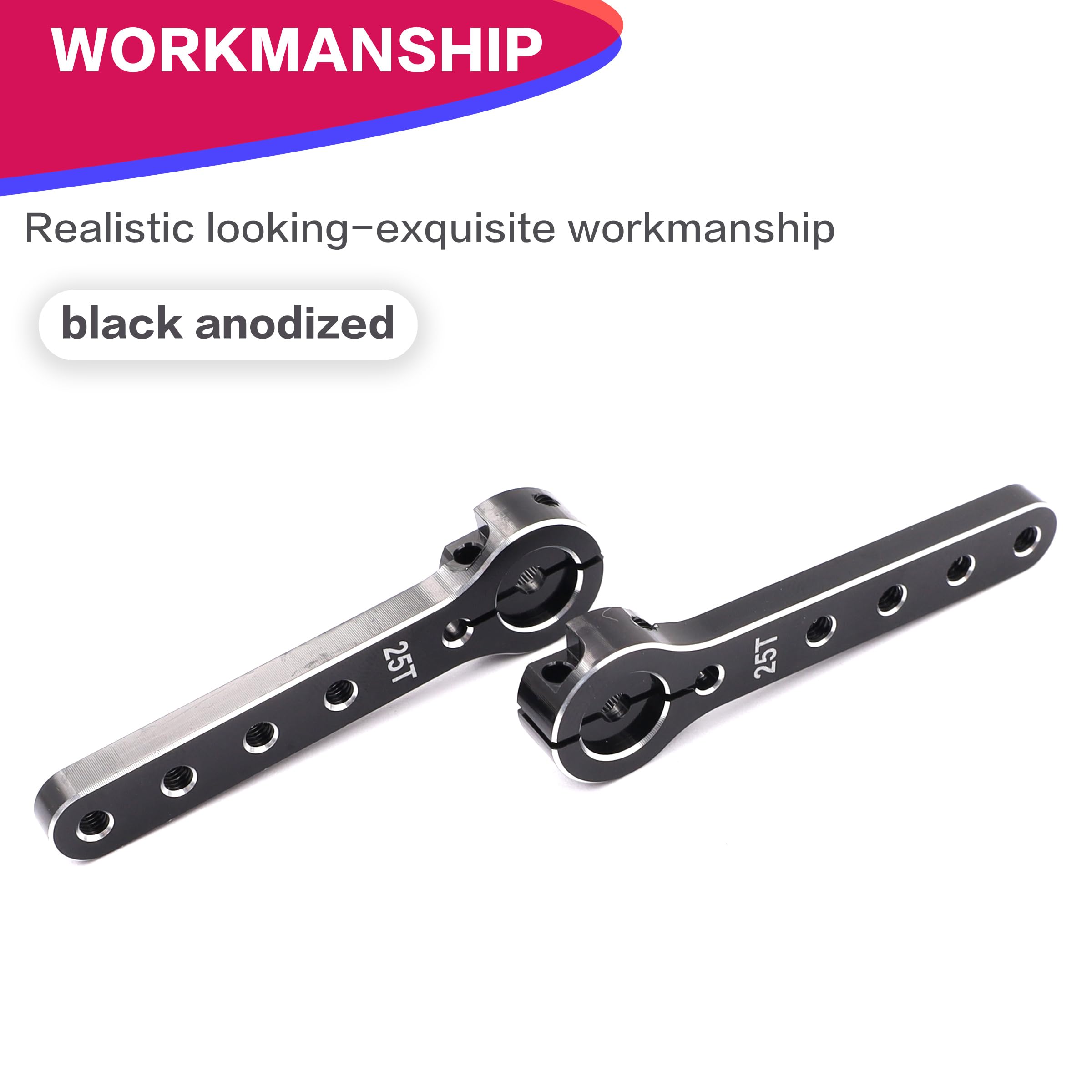 Raflot Servo Horn 56mm 25T Metal Servo Arm Extension Servo Horn for 30-100CC Balsa Airplanes 1/10 RC Crawler Car Boat Futaba HSP Wltoys Axial SCX10 Parts(2PCS Black)