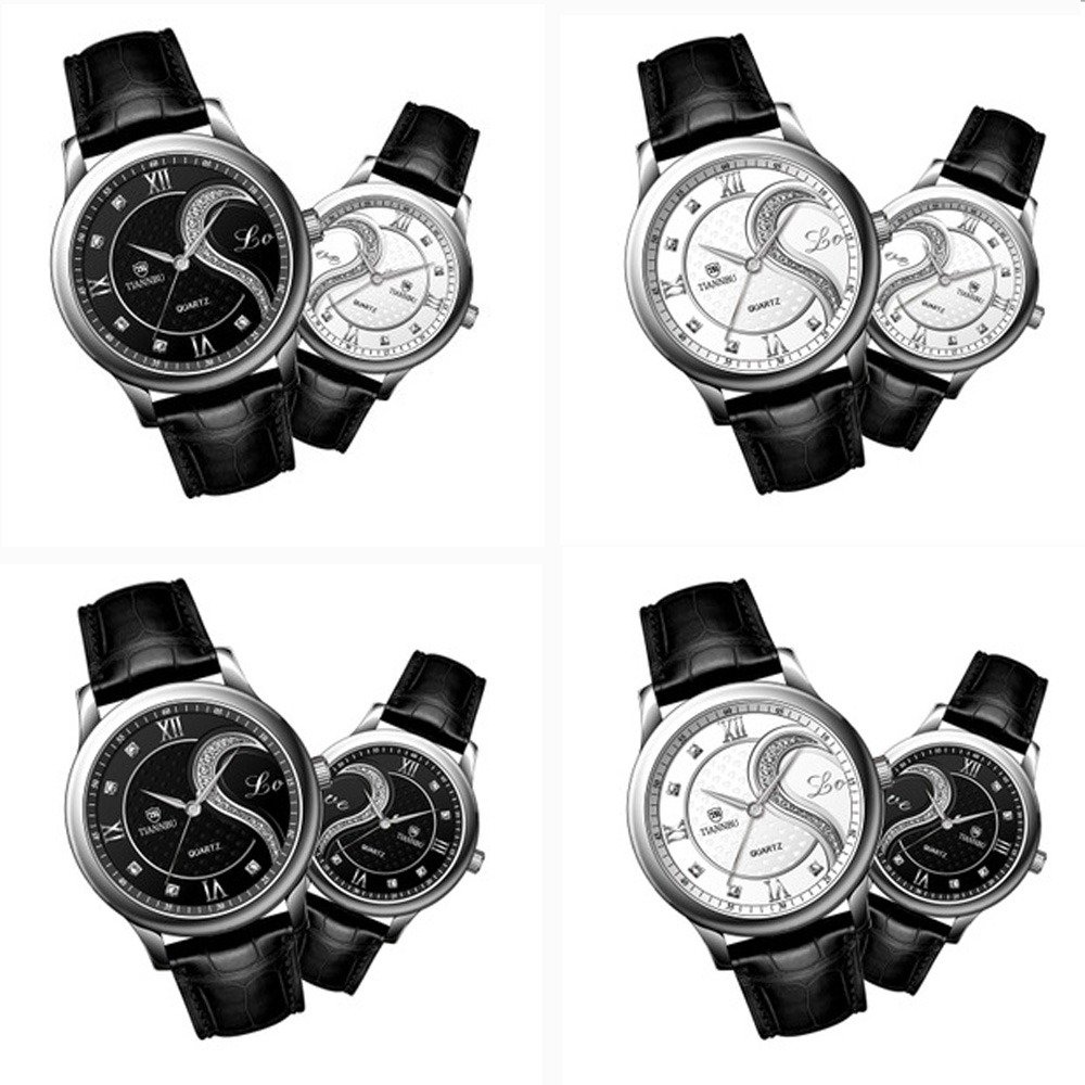 DREAMING Q&P Coppia di orologi da polso per lui e per lei, romantici, per San Valentino, per coppie, uomini e donne, in pelle ultrasottile, set di 2