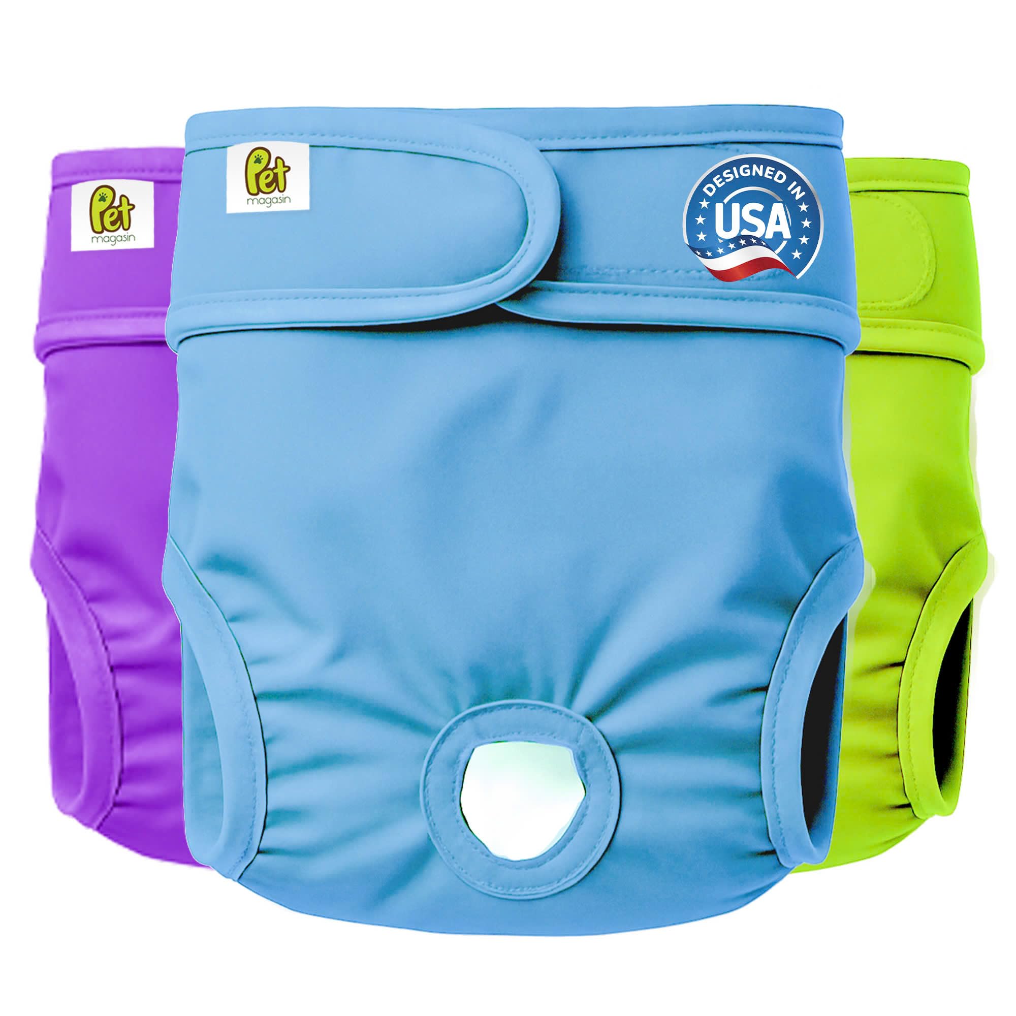 Pet Magasin Reusable Washable Dog Diapers (Pack of 3), Highly Absorbent with Strong & Flexible Closure (Solid, X-Small (9”-12” Waist))
