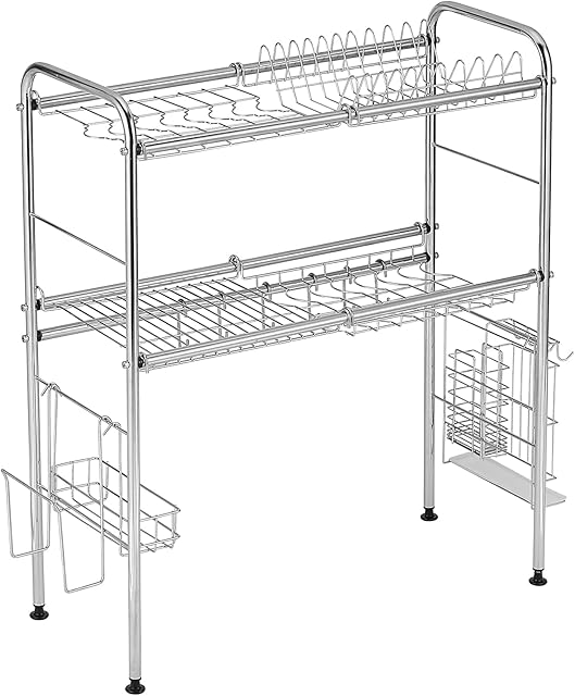 Amazon Basics 26-Inch Over the Sink 2-Tier Dish Drying Rack - Rust-Resistant, Stainless Steel