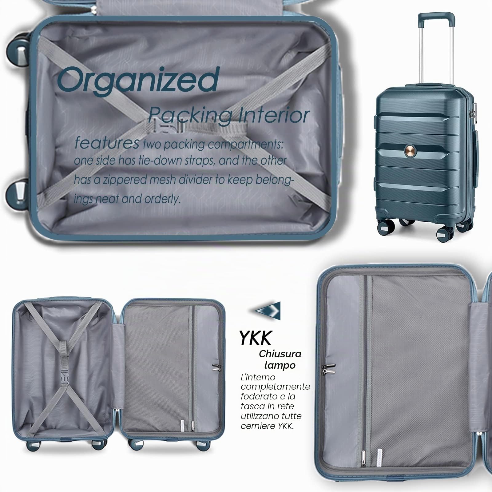 Sea choice Set di Valigie Rigide 4 Pezzi PP Espandibili Grande Trolleyset | Beauty Case,Ultra Leggera Set Trolley da Viaggio,Chiusura TSA,4 Doppie Ruote,100% Polipropilene,Piccola + Media + Grande