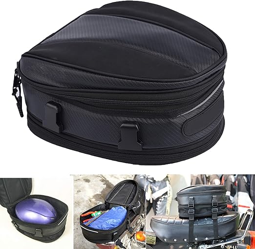 Motorcycle Tail Bag, Motorbike Saddlebags, Waterproof Rear Seat Bike Backpack, Multifunctional Luggage Suitcase, PU Leather Sport Bags, 15 L (Black)