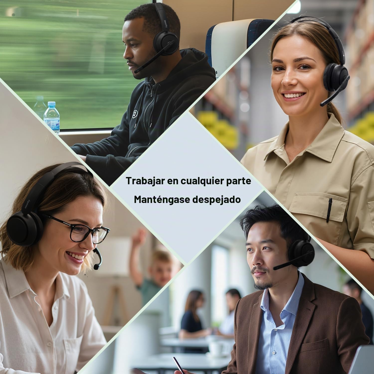 NEARITY EP320 Auriculares Inalámbricos con Micrófono para Trabajo, Bluetooth con Cancelación de Ruido, Tipo A Dongle para PC, Base de Carga & Cancelación de Ruido para Oficina/Hogar/Call Center