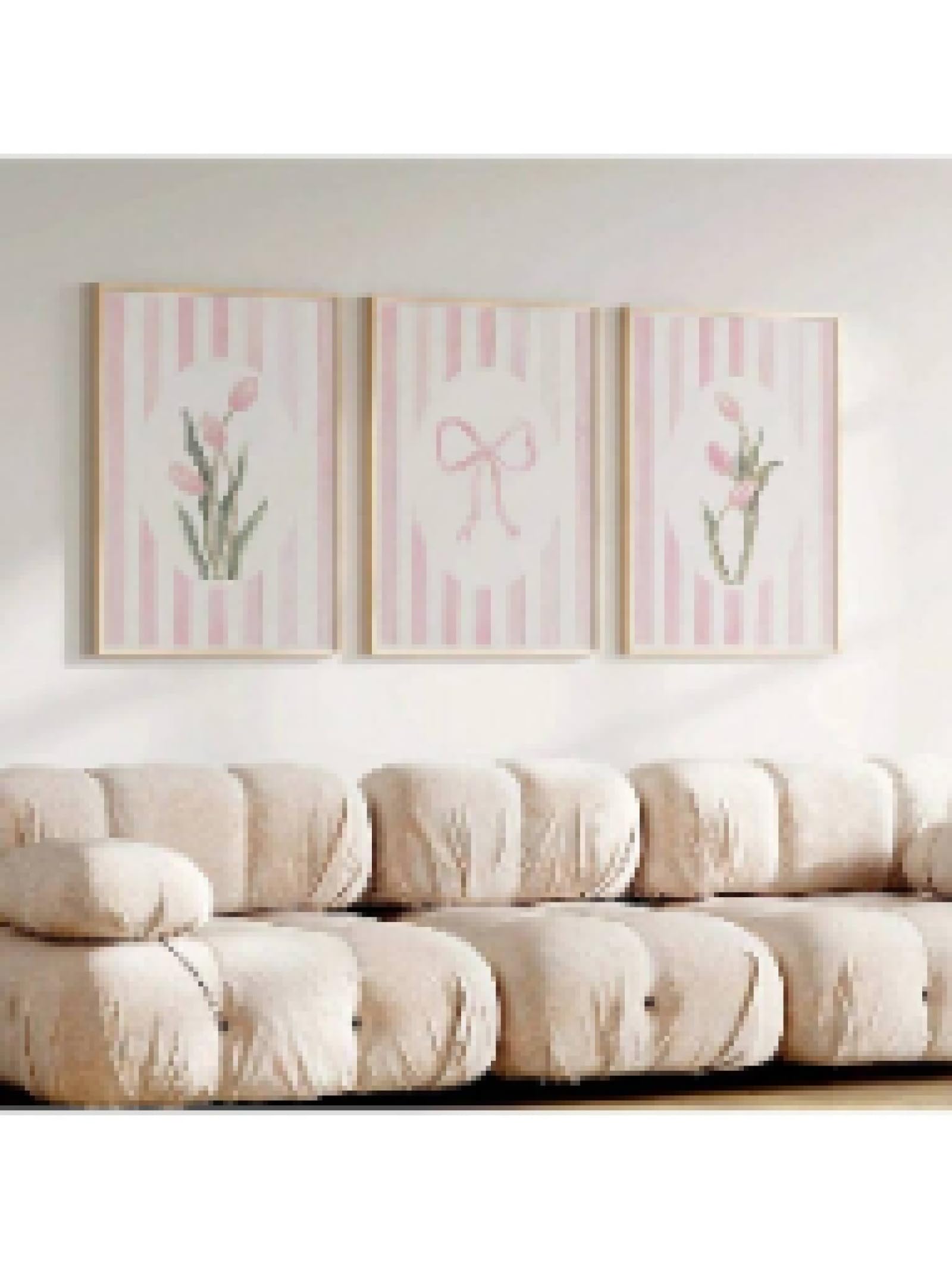 lianyibo Set di 3 stampe su tela con fiori e tulipani motivo boho botanici rosa e fiocco stile preppy per camerette da ragazza decorazione Dopamine 70x90cmx3 senza cornice.