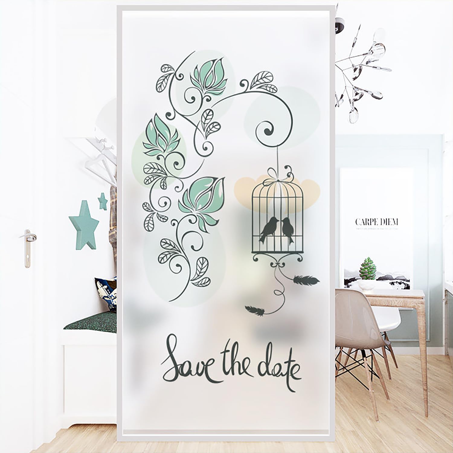 XQKXHZ Window Film Privacy Opaque Anti Glare Window Film,Heat Control,UV Blocking,Sun Blocking,Non-Adhesive,Static Cling Decorative Vinyl Films for Home,Bathroom,Glass Door (Green Leaf),A,90x200cm