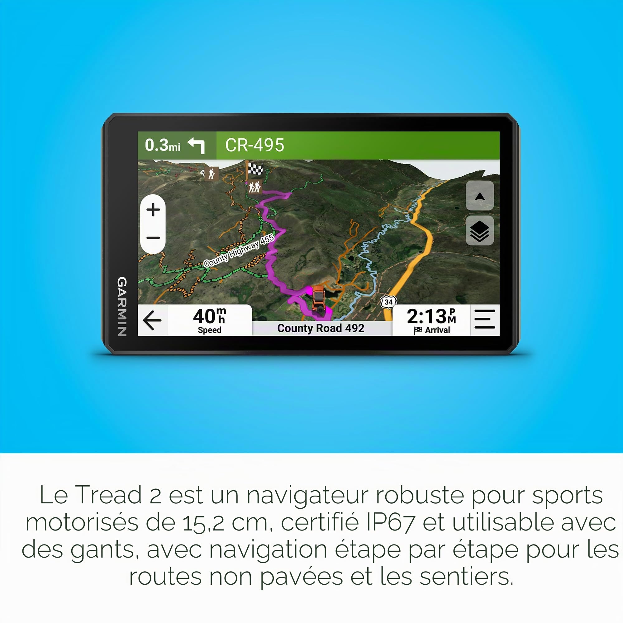 Garmin Tread® 2, Powersport Navigator, Affichage Convivial avec Gants de 6 Pouces, conçu pour Les Conditions météorologiques extrêmes, cartographie préchargée, sentiers de motoneige pour Les