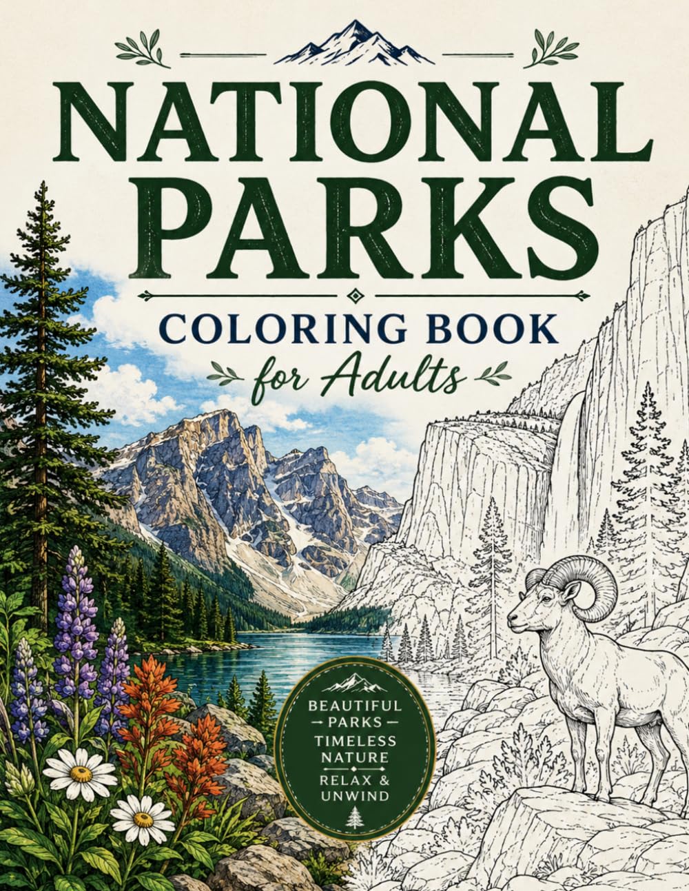 National Parks Coloring Book for Adults: Relaxing Scenic Landscapes, Mountains, Forests & Wildlife to Color.