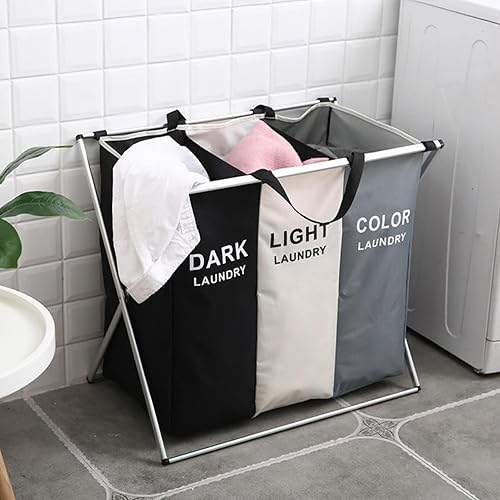 Cesta clasificadora de 2 secciones, cesta plegable para ropa sucia con marco de aluminio para lavar tela sucia, juguetes, toalla, 23 x 14.9 x 22.8