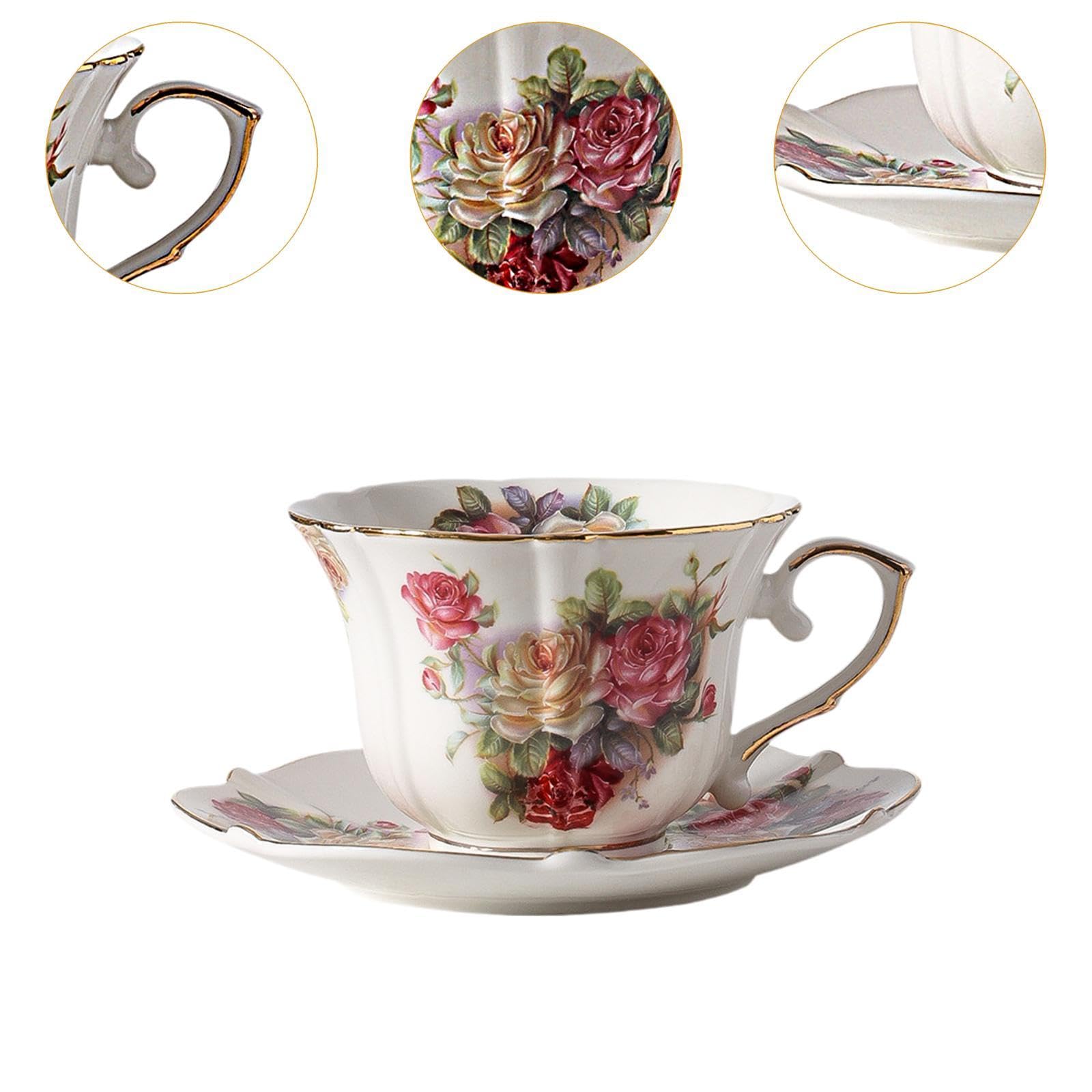 Fenteer Juego de Tazas y platillos de cerámica para café, té y Leche, con diseño Floral, hogar.