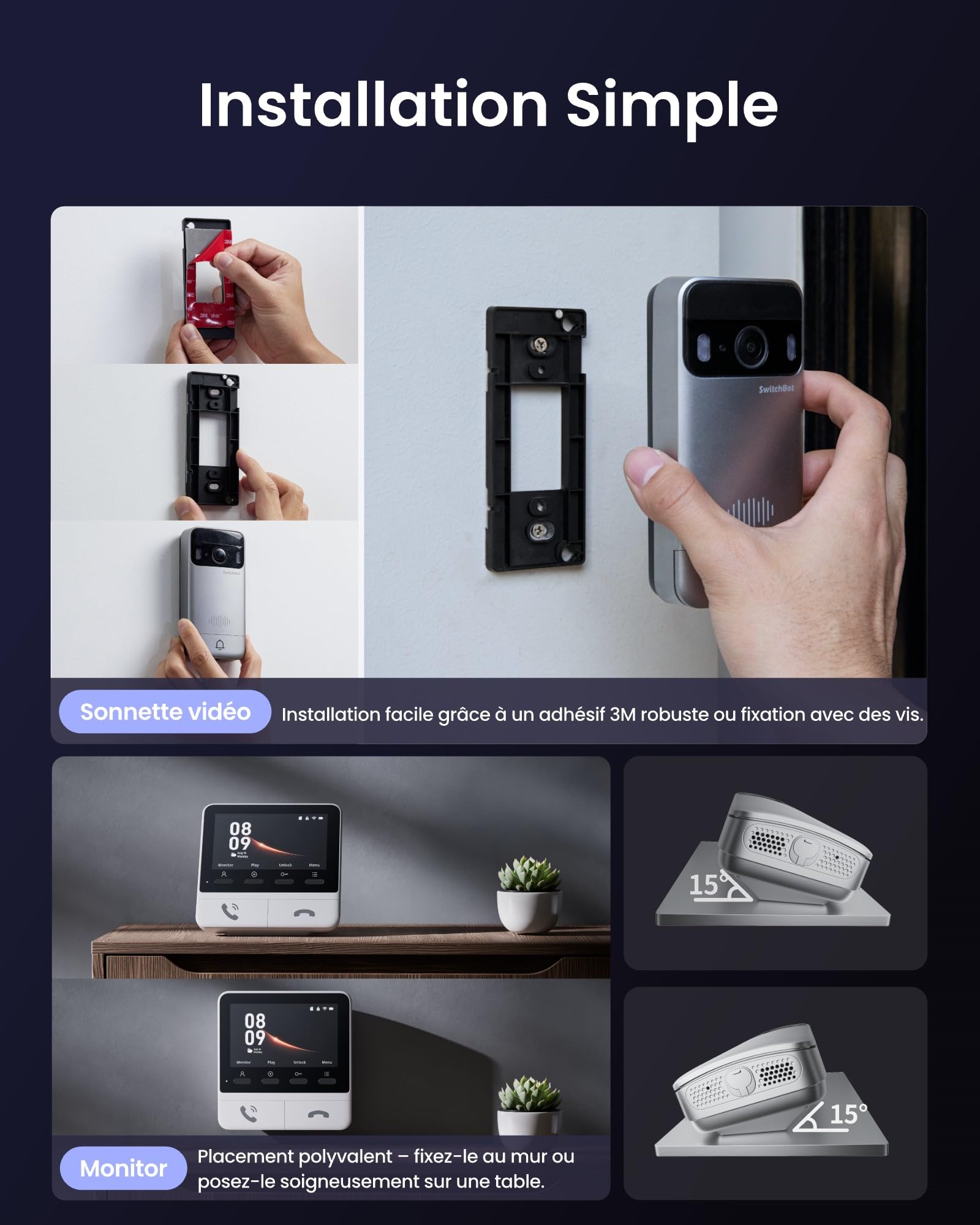 SwitchBot Sonnette sans Fil avec Camera, 2K Visiophone sans Fil avec écran de 4,3 Pouces, Visiophone Intelligente avec Grand Angle de 165 °, 5000 mAh, Audio bidirectionnel, Compatible Alexa
