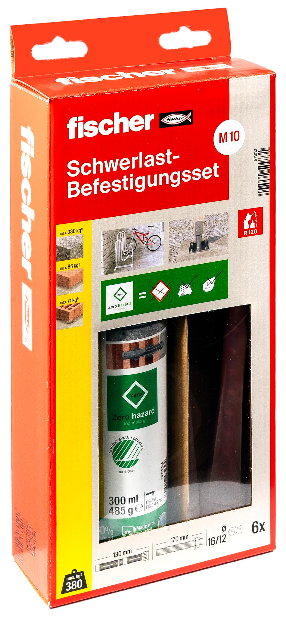 fischer Kit de fixation pour charges lourdes avec barre d'ancrage M10 R et FIS V Zero 300 T, mortier universel respectueux de l'environnement pour béton, maçonnerie et raccords d'armature ultérieurs