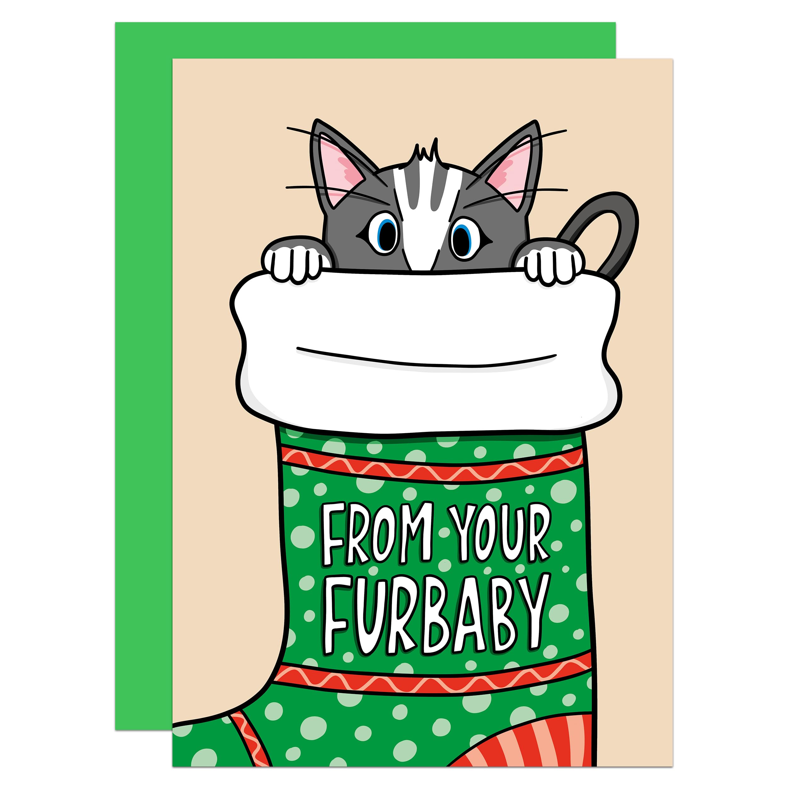 From The Cat Christmas Card, Cute, Cat Lover, Cat Owner, Merry Christmas, Grey Cat, Animal Lover (Grey)