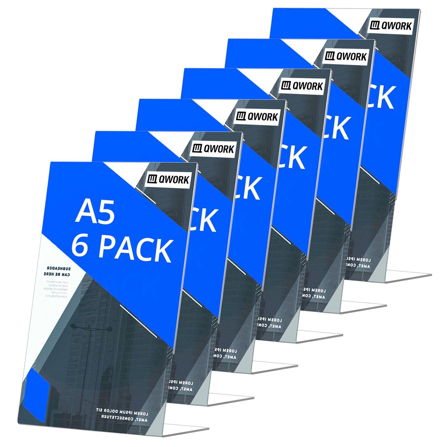 QWORK® Set di 6 Espositori da Tavolo A5 in Acrilico, Porta Trasparenti per Menu, Cartelli, Brochure e Volantini