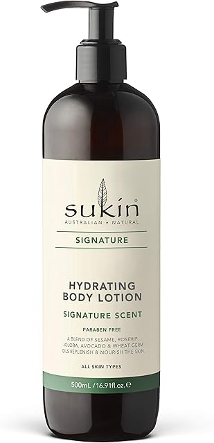 Sukin Signature Hydrating Body Lotion 500ml - with Rosehip & Essential Olis; cruelty free & vegan friendly - replenishes and nourishes the skins moisture barrier through its rich blend to soothe.