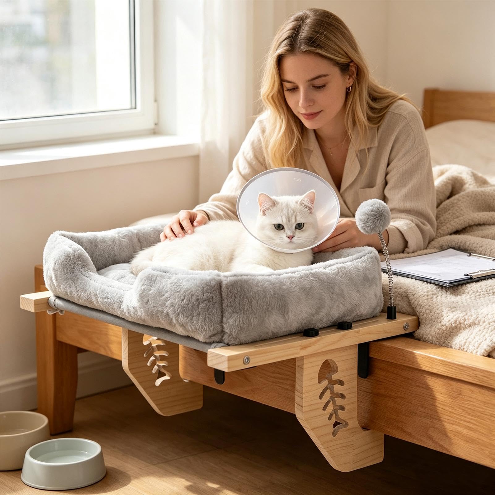 Mensola per gatti da finestra Seduta Prendisole Per Pet Con Cuscino A Palla | Seduta finestra per gatti Casa, Appartamento, Interno, Davanzale, Comodino, Soggiorno, Camera da , Balcone