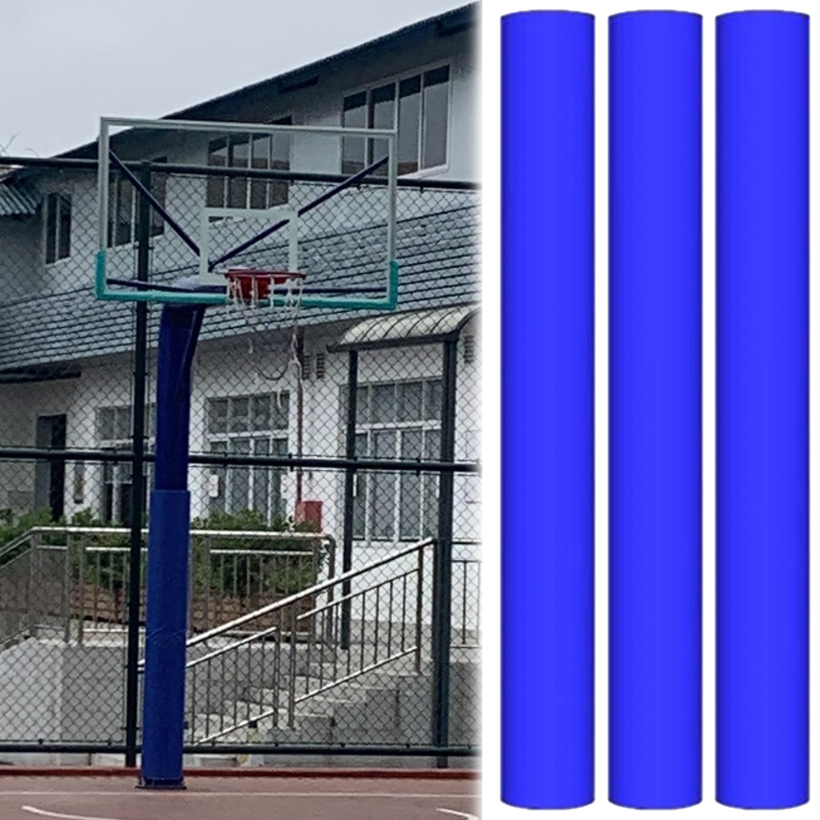 Lot de 1, 2, 3 ou 4 protections de poteaux de basket-ball – Coussins bleus pour salle de sport, aire de jeux, parking et sous-sol – Absorption des chocs sûre pour plus de sécurité