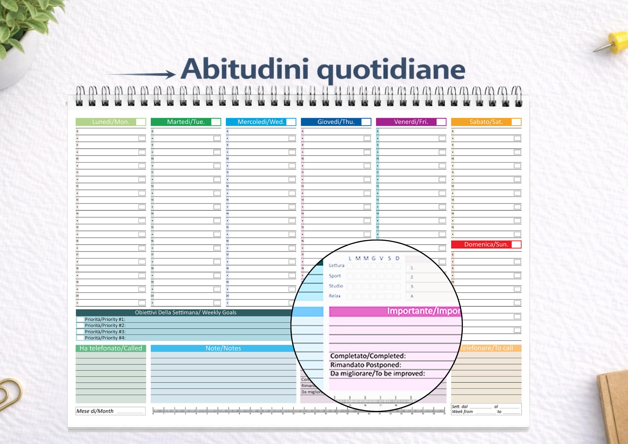 Planning Settimanale da Tavolo 2026 - Agenda 2026 A3, Senza Date con 50 Fogli Planner Settimanale Da Tavolo Spiralato per Ufficio e Casa, Organizer Scrivania.