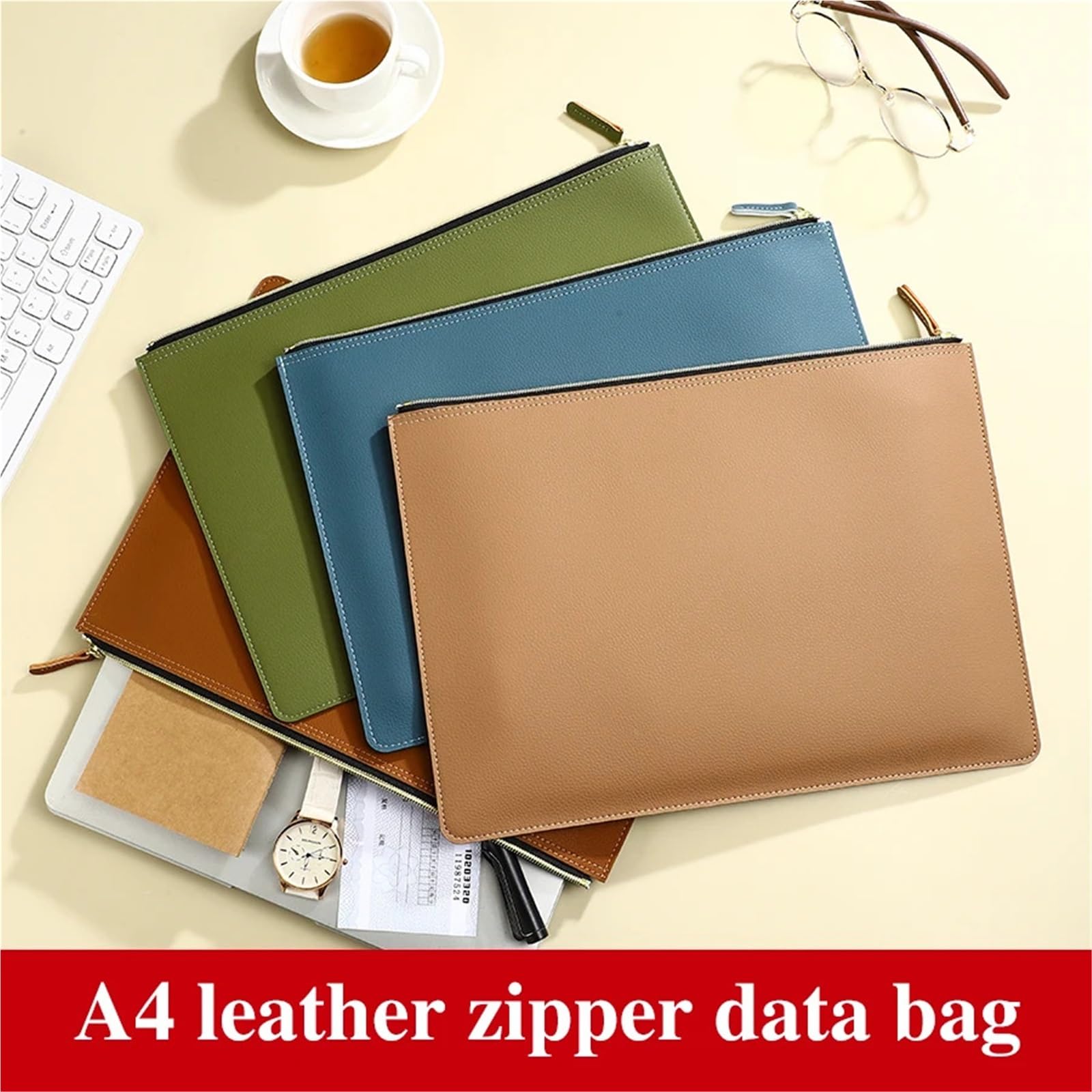Skórzana torba na dokumenty, A4 Leather Document Zipper Bag 258mm x 354mm Multicolor(Brown)