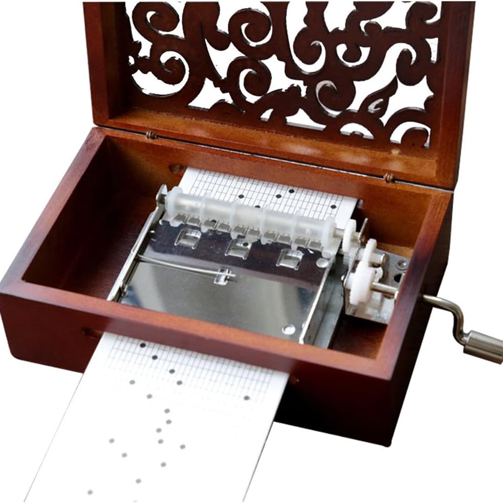Caja Musical Vintage De 30 Notas con Mecanismo De Madera Tallada. Creativa Caja Musical De Manivela, con 15 Cintas De Papel Y Partituras En Blanco. Regalos para Cumpleaños, Navidad