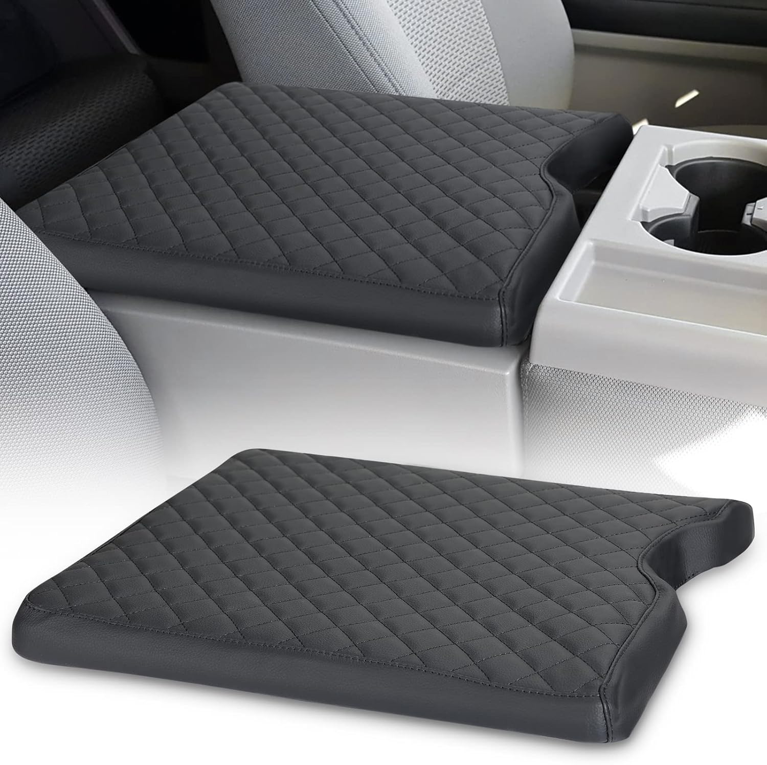 ISSYAUTO Center Console Cover Compatible with 2015-2025 F150, 2017-2025 F250 F350 F450 with 40/20/40 Jump Seat, Leather Armrest Cover Center Console Cushion (Jump Seat Only)