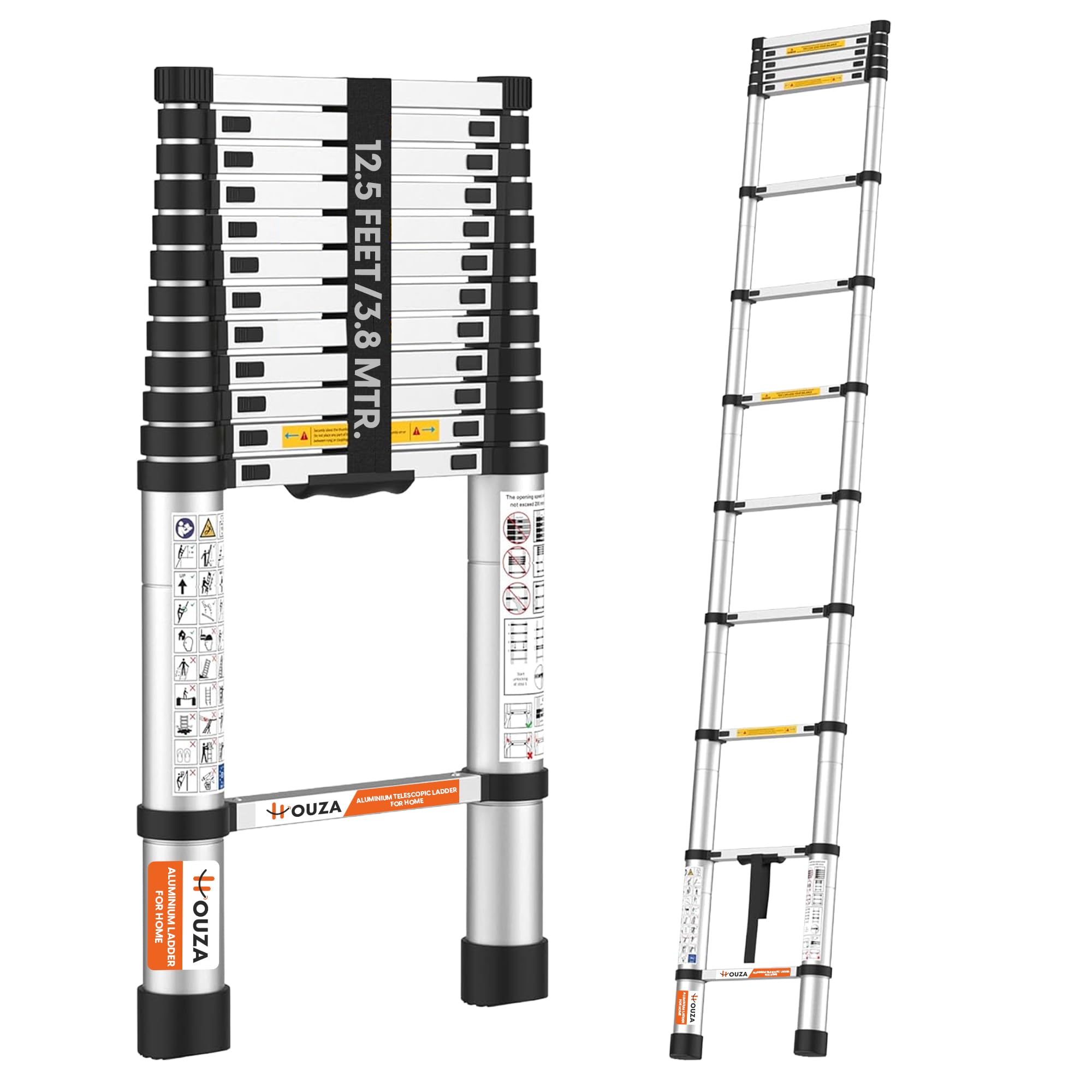HOUZA 12.5 Ft (3.8m) Telescoping Aluminum Ladder | 13-Step Foldable Design with Soft-Close Mechanism | Durable, Multi-Purpose Ladder for Home and Outdoor Use | Backed by a 6-Year Warranty-image-5