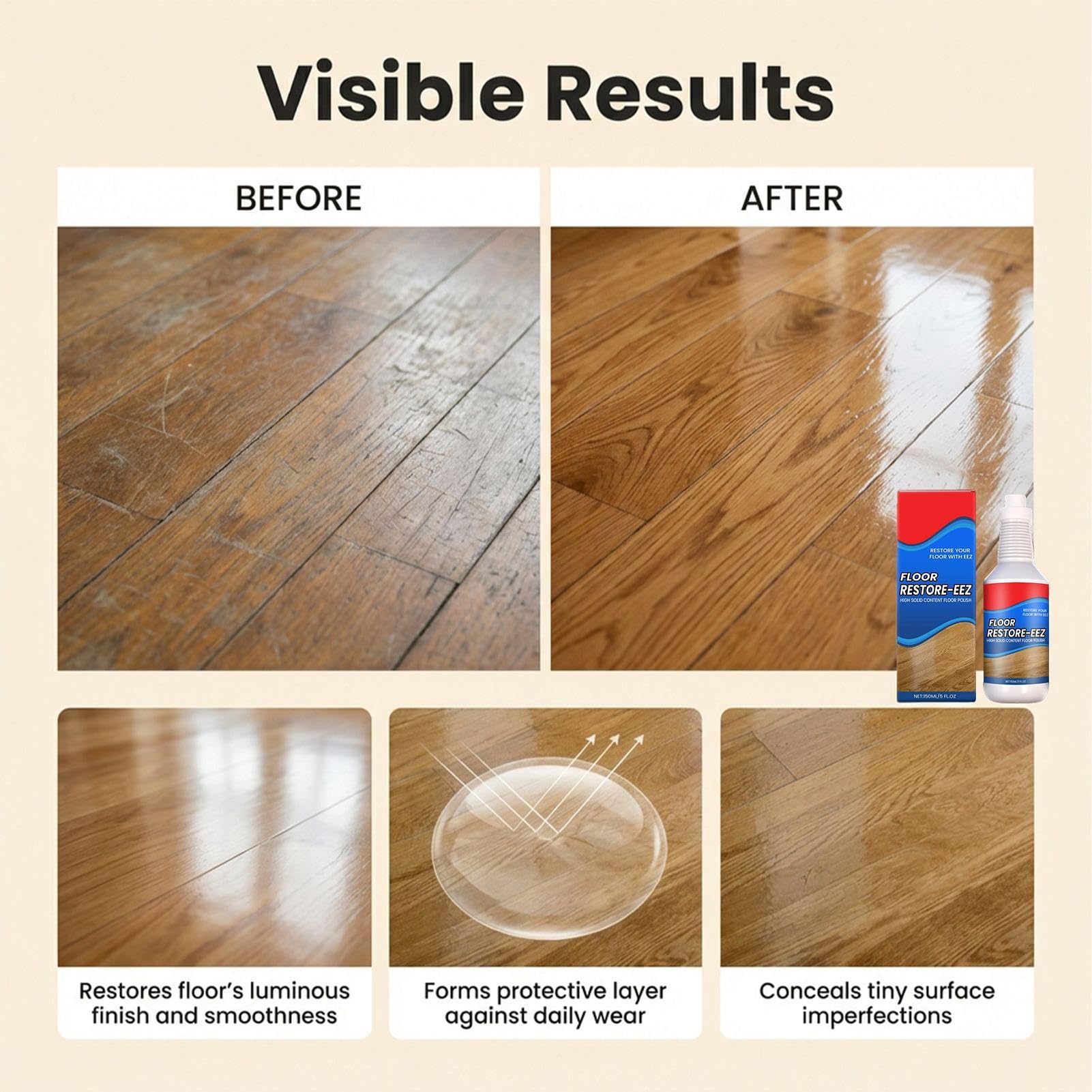 Floor Restore Eez, 150ml Solution De Restauration Des Sols, Rénovateur Pour Sols En Bois, Liquide Rénovation Floor, Agent Protection Floors Nettoyant Réparateur Anti-Rayures Pour Parquets Stratifiés