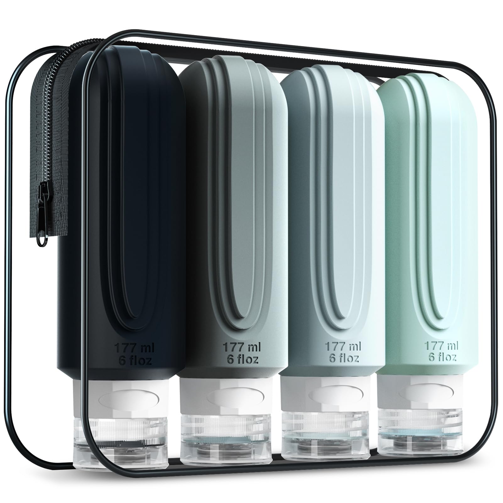 Mrsdry Travel Bottles for Toiletries, Large 177ml Travel Size Containers, BPA Free Leak Proof Squeezable Silicone Tubes for Shampoo Conditioner Lotion Soap with Clear Bag and Labels