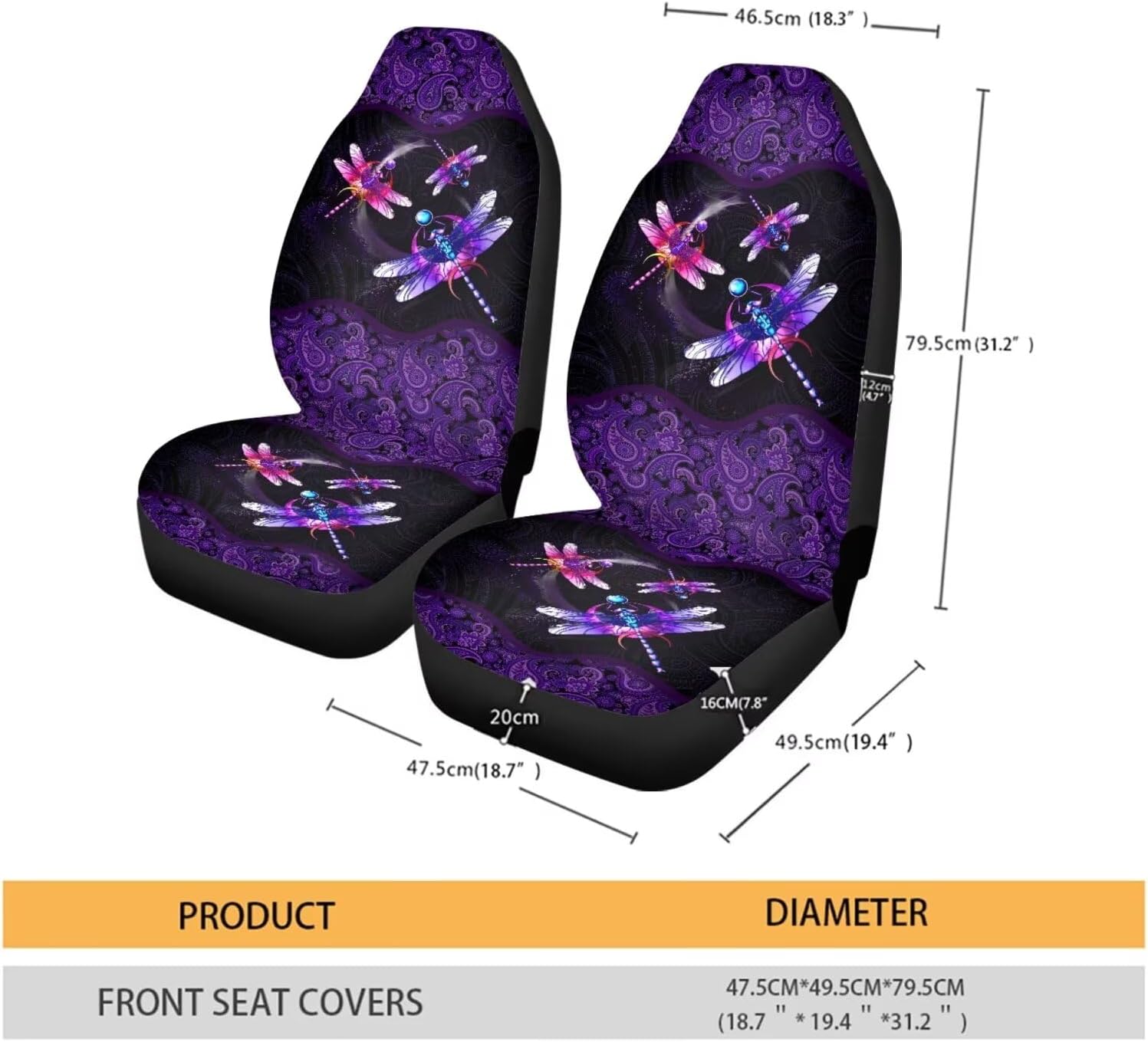 Paisley Flower Dragonfly Pattern Car Seat Cover Front Seats Cover Cozy Comfortable Car Seat Covers for All-Season Universal Fit for SUVs, Sedans, Vans