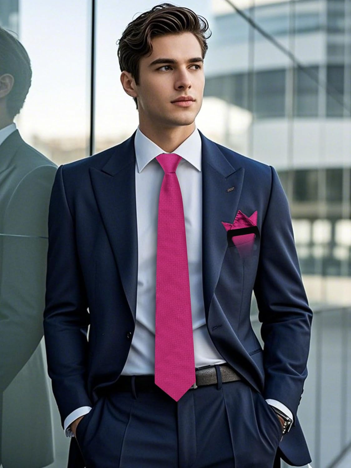 Mantieqingway Solid Color Tie Sets for Men Necktie with Pocket Square and Holder Formal Wedding New Year Graduation - Image 5