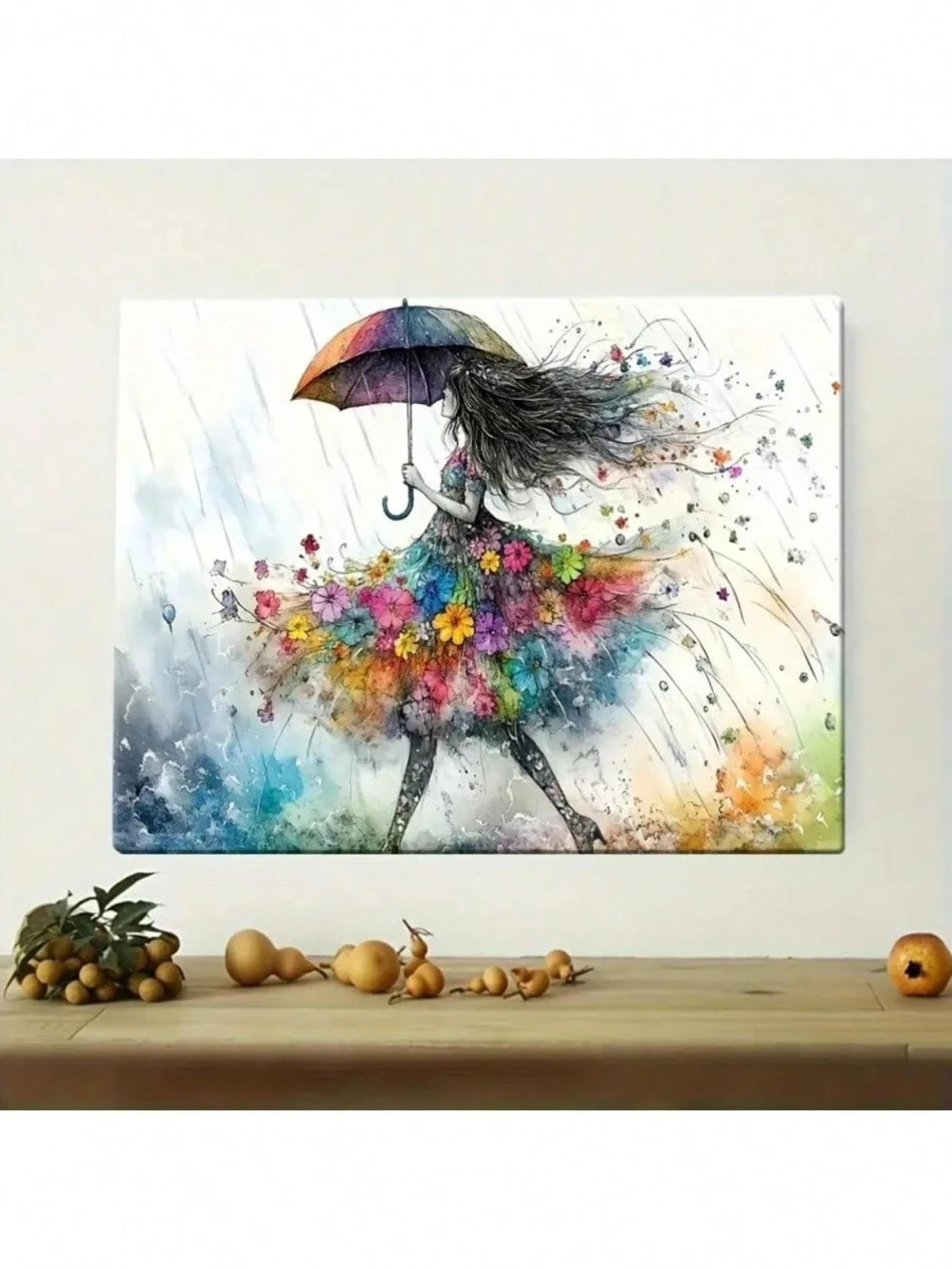 Affiche fille cheveux longs toile colorée pour salon moderne