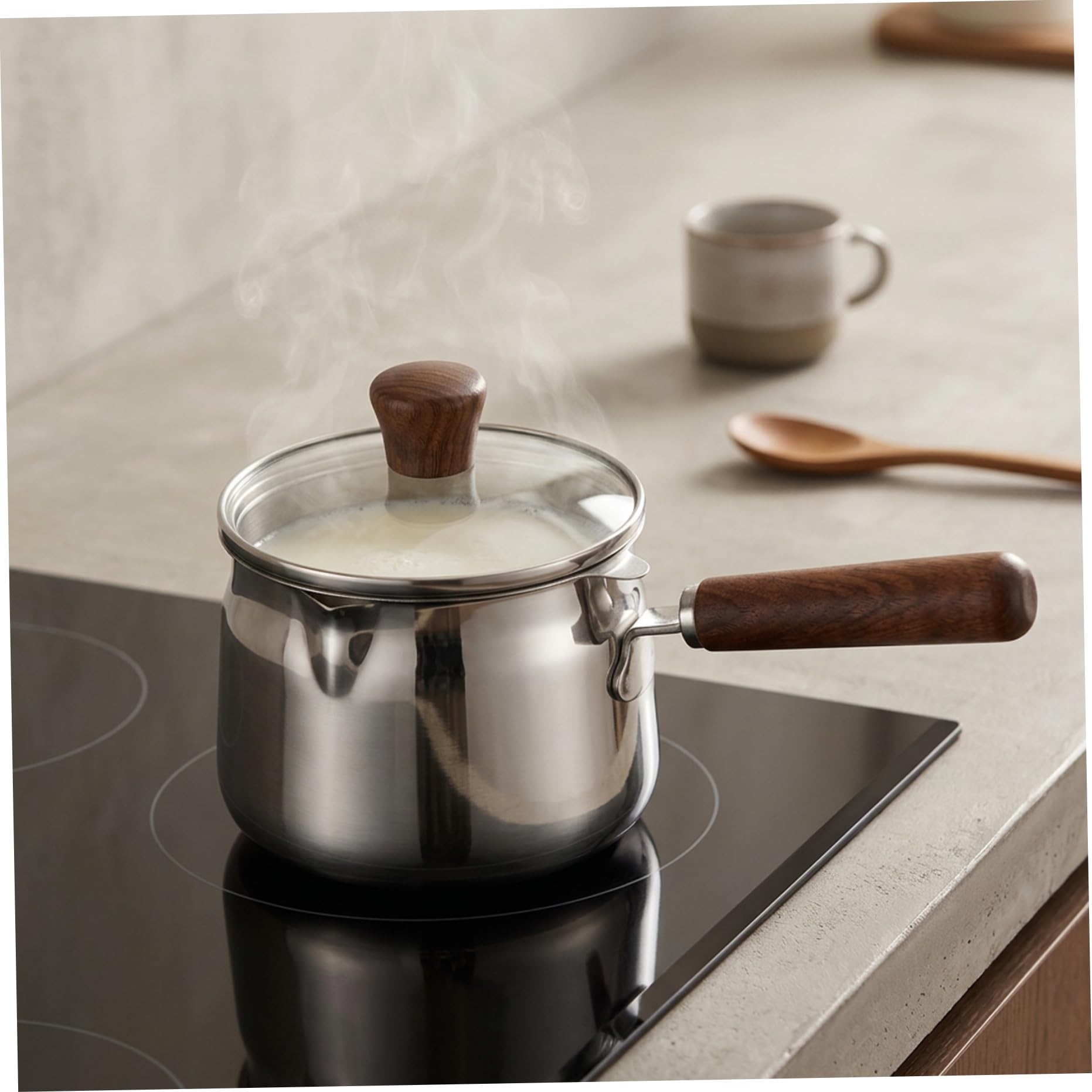 Pentola in acciaio inossidabile con coperchio e beccuccio Pentola per latte da 1, 2 litri per alimenti per bambini e cucina piccola sicura per uso alimentare 304 per pasta, zuppa di noodles