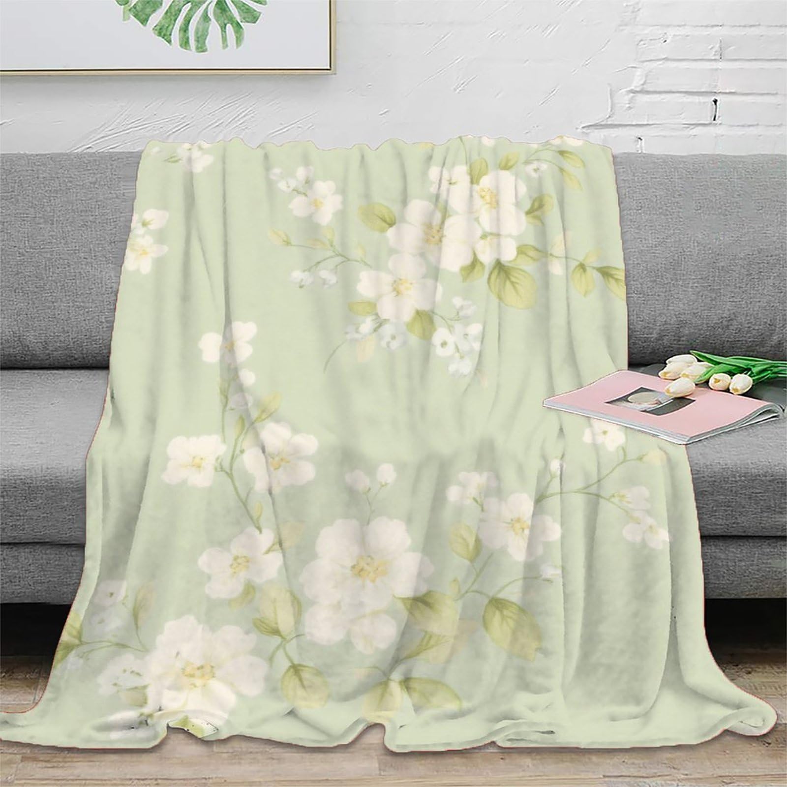 Plaid microfibre 150x200 cm au design floral vintage imprimé 3D pour lit une place