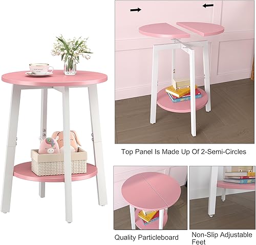 Miniatura 5 de Side Table, Small Round End Table with Storage Shelf for Small Space, 2-Tier Bedside Table Sofa Couch Table, Round Accent Table Nighstands for