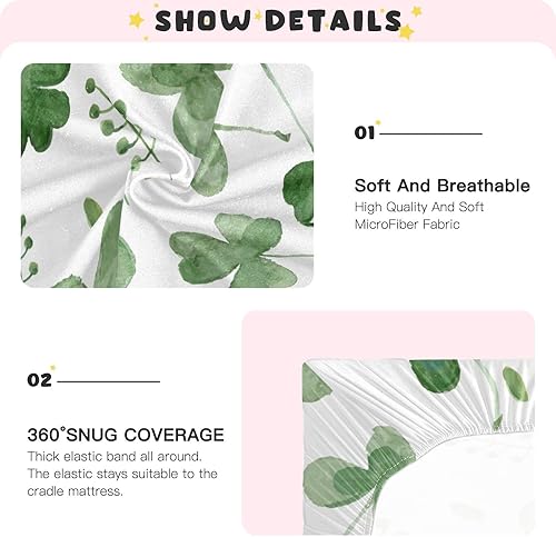 Miniatura 5 de xigua Sábana bajera ajustable para cuna de trébol del Día de San Patricio para niños y niñas, transpirable, suave para colchones estándar de cuna y